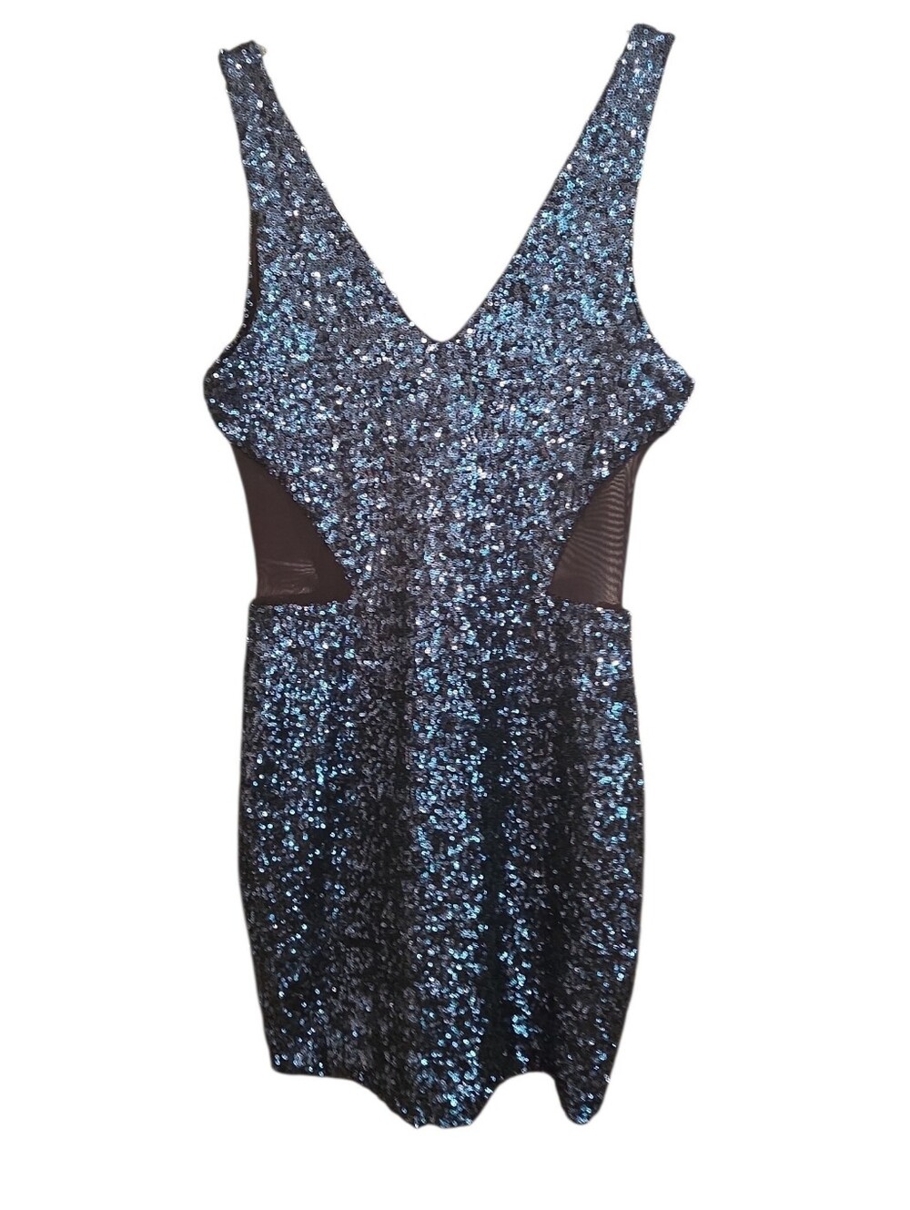 Bebe Navy Sequin V-Neck Bodycon Mini Dress - Picture 4 of 5